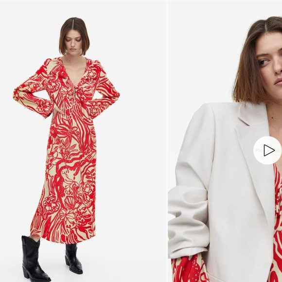 H&M Patterned Tie-detail Dress - Picture 2 of 16